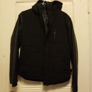 Zara hooded jacket with faux leather sleeve